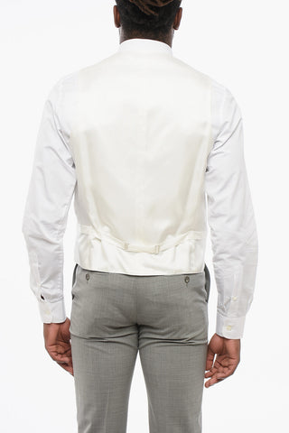 4-Knopf Bestickte Seidenmischweste