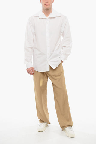 Popeline Cotton Shirt with Unbuttoned Collar