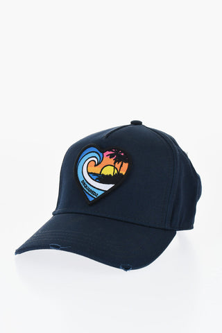 Vintage Effect Cap with Heart Embroidery