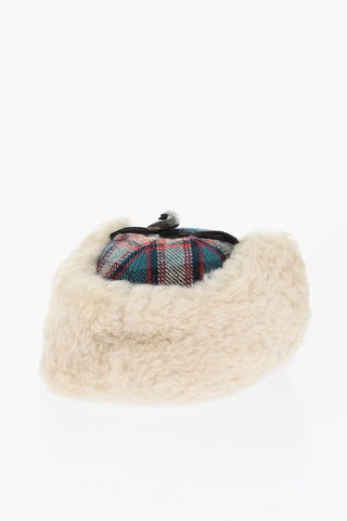 Checked Wool Blend Deerstalker Hat with Textured Leater Visor