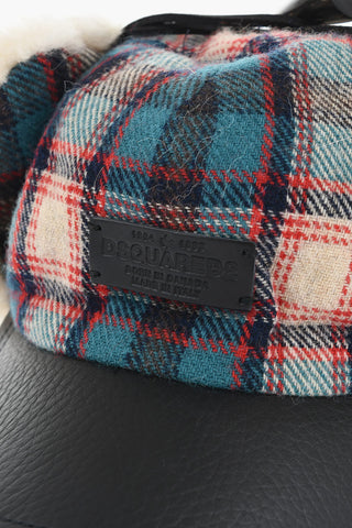 Checked Wool Blend Deerstalker Hat with Textured Leater Visor