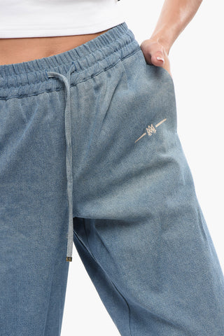 Pantaloni in Denim Lounge Fit Con Coulisse