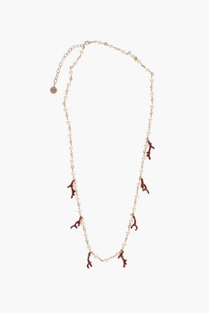 Collana in Ottone con Perle e Dettagli in Corallo