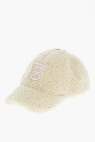 Shearling Baseball Cap with Embroidered Logo