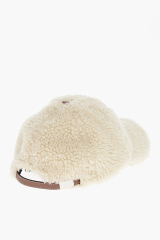 Shearling Baseball Cap with Embroidered Logo