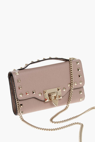 Textured Leather ROCKSTUD Crossbody Wallet