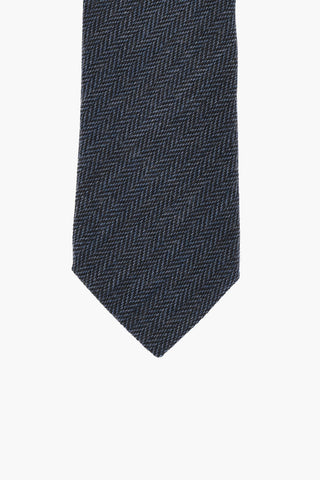 Plain Herringbone Virgin Wool and Silk Tie