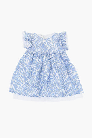 Floral-Motif Flared Dress with  Ruffles