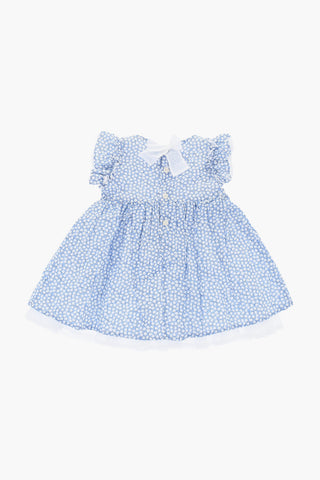 Floral-Motif Flared Dress with  Ruffles