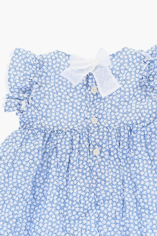 Floral-Motif Flared Dress with  Ruffles