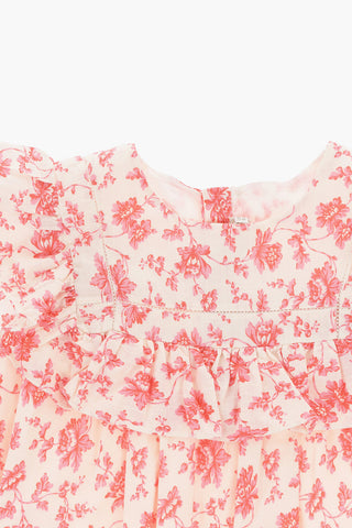 배색 플로럴 프린트 드레스 프릴 장식