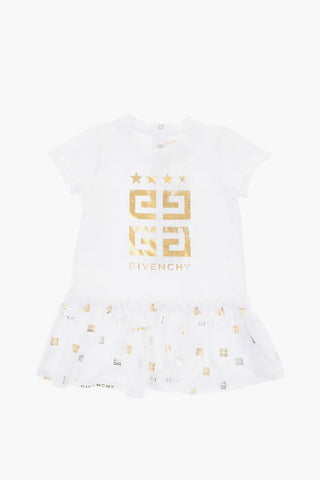 Vestito Tee In Cotone Stretch con Monogram Effetto Dorato