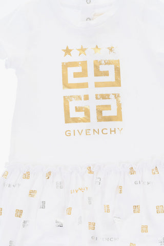 Vestito Tee In Cotone Stretch con Monogram Effetto Dorato