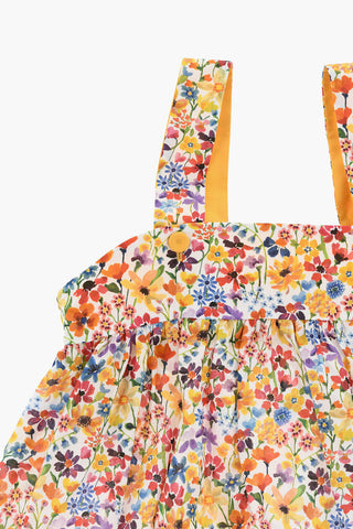 Floral-Motif Cotton Sleeveless Dress