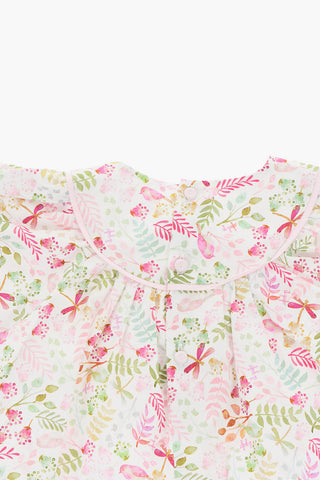 Plant Motif Cotton Flared Dress