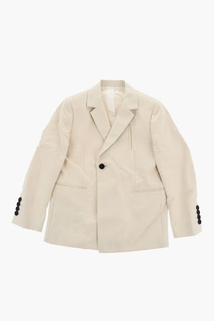 1-Button Cotton Twill Blazer with Side Chest Pocket