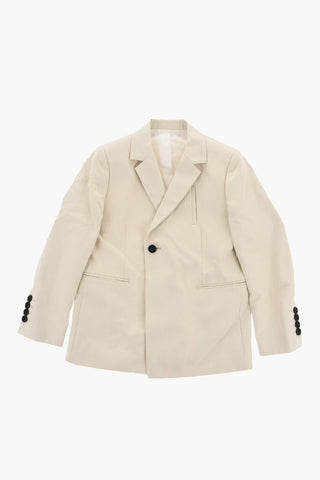 1-Button Cotton Twill Blazer with Side Chest Pocket