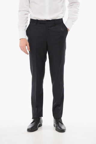 CC COLLECTION Pantaloni in Lana Vergine con Chiusura a Scomparsa