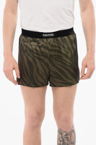 Animal Patterned Silk Satin Boxer with Velour Detail