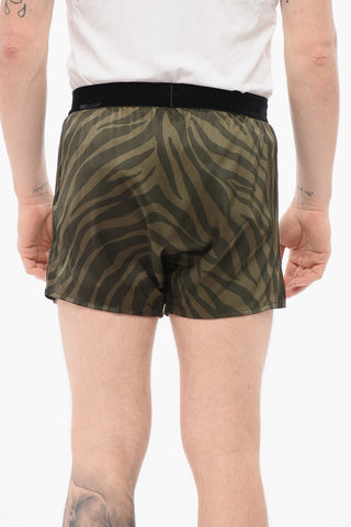 Animal Patterned Silk Satin Boxer with Velour Detail