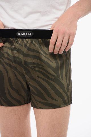 Animal Patterned Silk Satin Boxer with Velour Detail