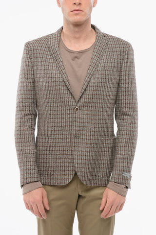 울 혼방 싱글 브레스트 블레이저 체크 패턴