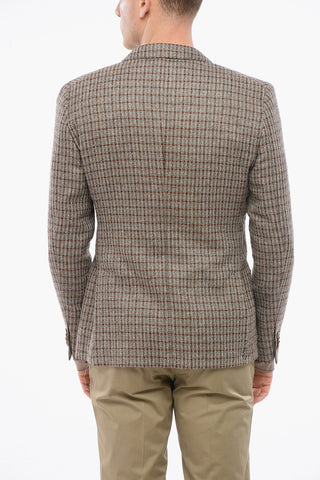 울 혼방 싱글 브레스트 블레이저 체크 패턴