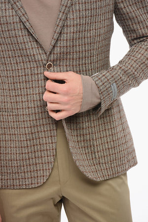 Blazer Monopetto In Misto Lana Con Motivo A Quadri
