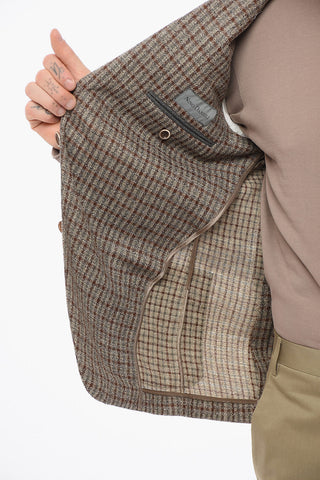 울 혼방 싱글 브레스트 블레이저 체크 패턴