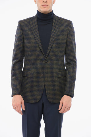 CC COLLECTION Wool Blend Single Breasted Blazer With Houndstooth Motif