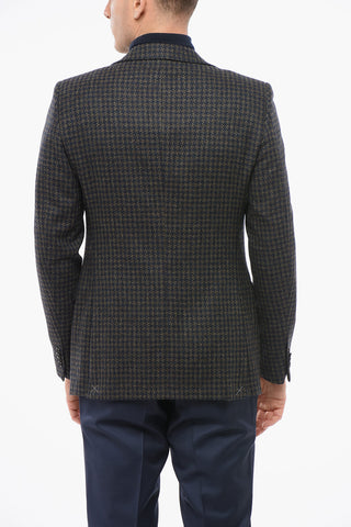 CC COLLECTION Wool Blend Single Breasted Blazer With Houndstooth Motif