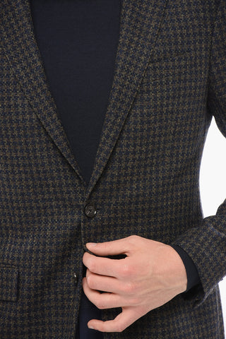 CC COLLECTION Wool Blend Single Breasted Blazer With Houndstooth Motif