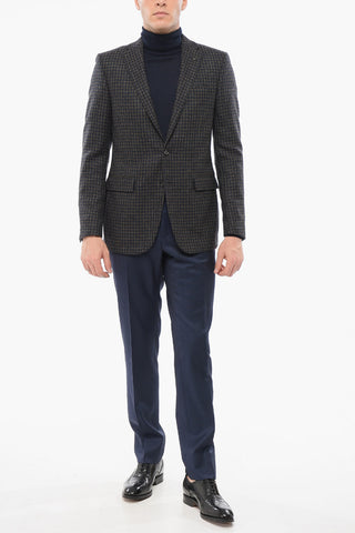 CC COLLECTION Wool Blend Single Breasted Blazer With Houndstooth Motif