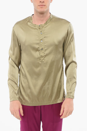 Camicia Pigiama in Satin di Seta con Collo Coreano