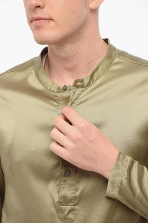 Camicia Pigiama in Satin di Seta con Collo Coreano
