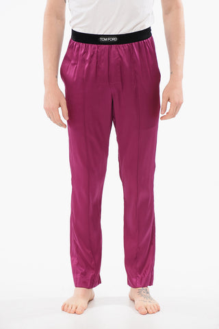 Silk Satin Pijama Pants with Velour Detail