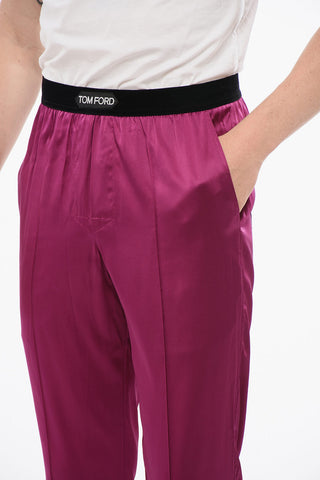 Silk Satin Pijama Pants with Velour Detail