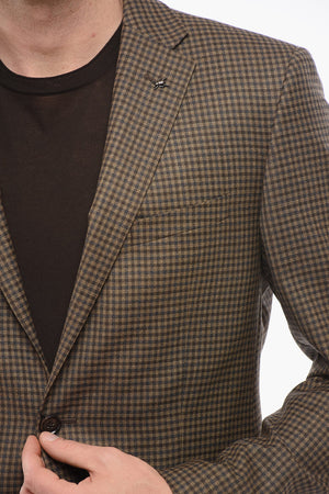 Einreihiger Blazer aus Wolle mit Karomuster und Taschen mit Patte