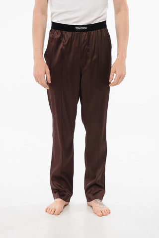 Silk Satin Pajama Pants with Velour Detail