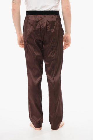 Silk Satin Pajama Pants with Velour Detail