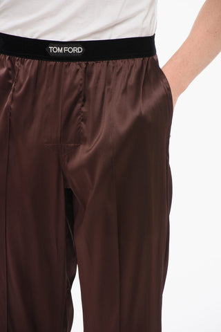 Silk Satin Pajama Pants with Velour Detail
