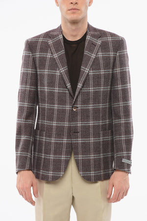 Blazer Monopetto In Lana Con Motivo A Quadri