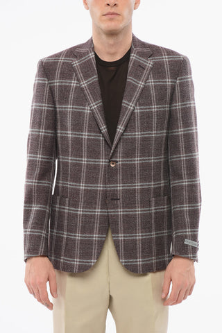 Einreihiger Blazer aus Wolle mit Karomuster