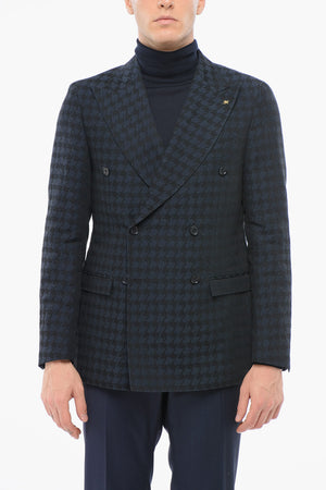 Blazer Doppiopetto In Misto Lino Motivo Pied De Poule 