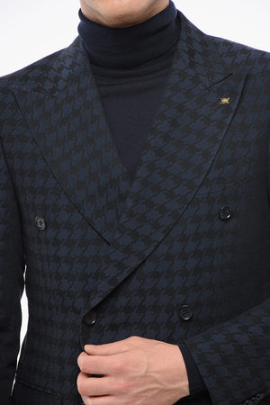 Blazer Doppiopetto In Misto Lino Motivo Pied De Poule 