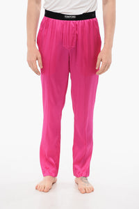 Silk Satin Pajama Pants with Velour Detail
