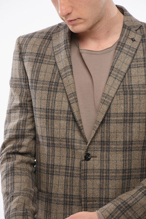 Einreihiger Blazer aus Wolle mit Karomuster und aufgesetzten Taschen
