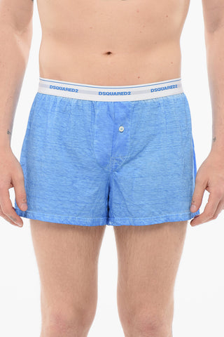 Linen Blend Boxers With Logoed Waistband