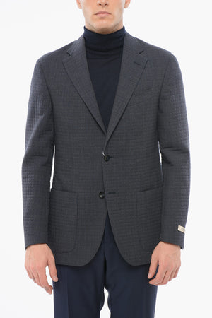 Quilted Wool Single-Breasted Blazer with Patch Pockets