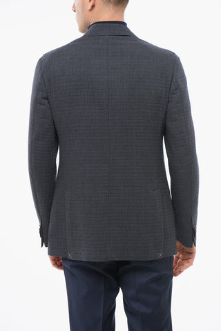 Quilted Wool Single-Breasted Blazer with Patch Pockets